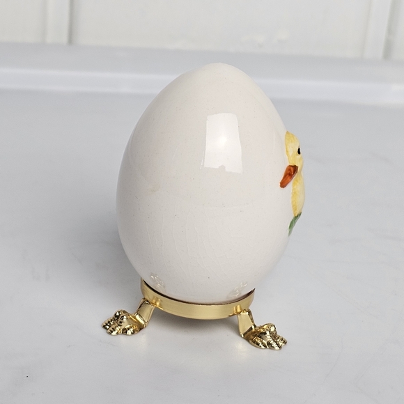 Vintage Goebel Porcelain Handpainted Egg w Yellow Duckling 1979 on Egg Stand - Picture 4 of 7